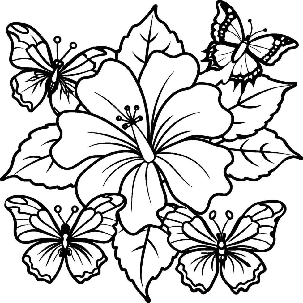 hibisco flor colorante paginas flor línea Arte vector