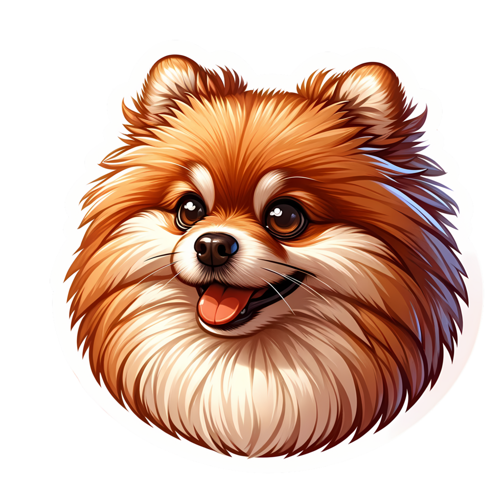 Cartoon Illustration of a Smiling Pomeranian Dog with Fluffy Fur png