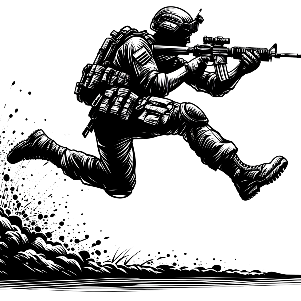 silhouette of soldier running ready to attack png