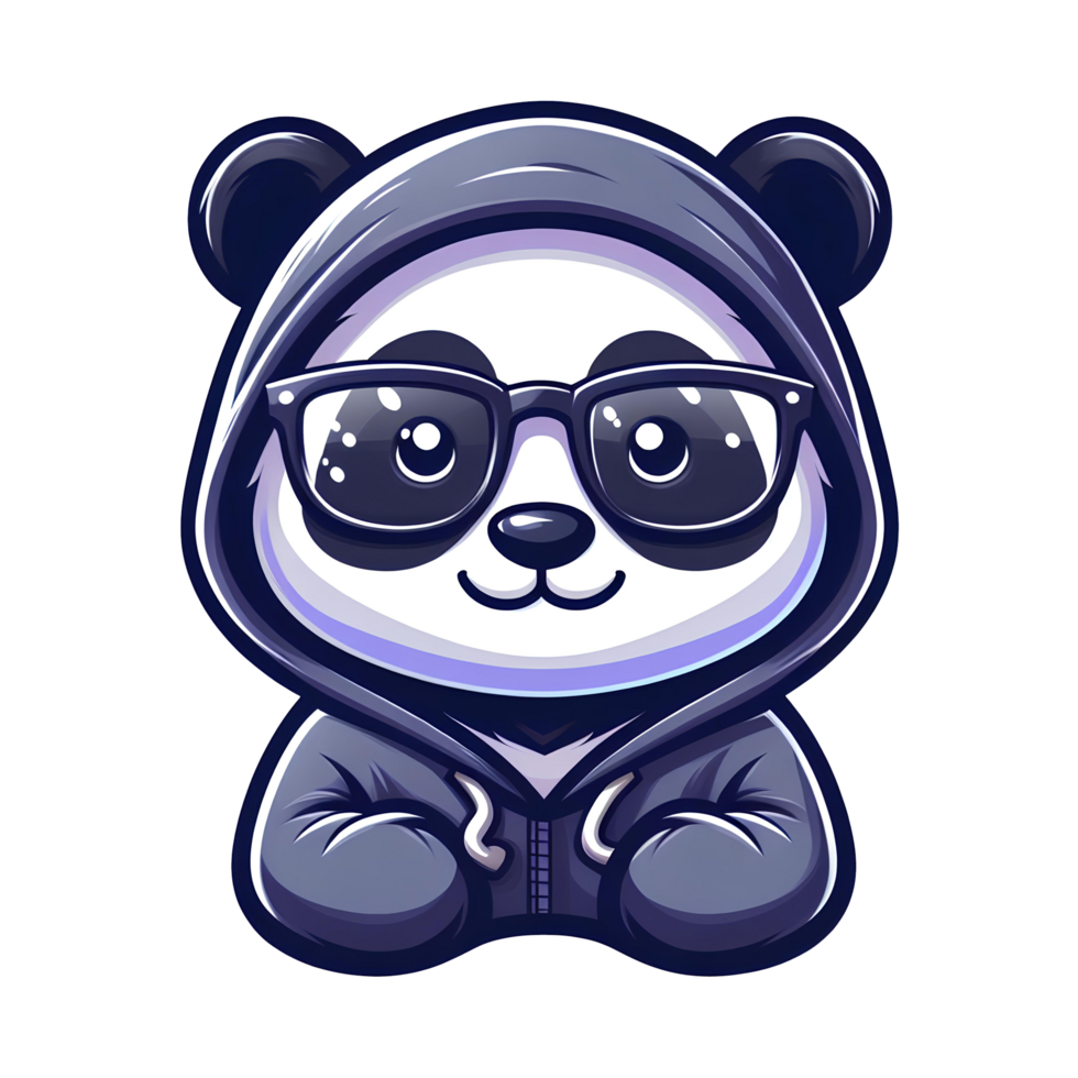 adorable panda cartoon character wearing grey hoodie and glasses half bodyhoodie and glasses half body png