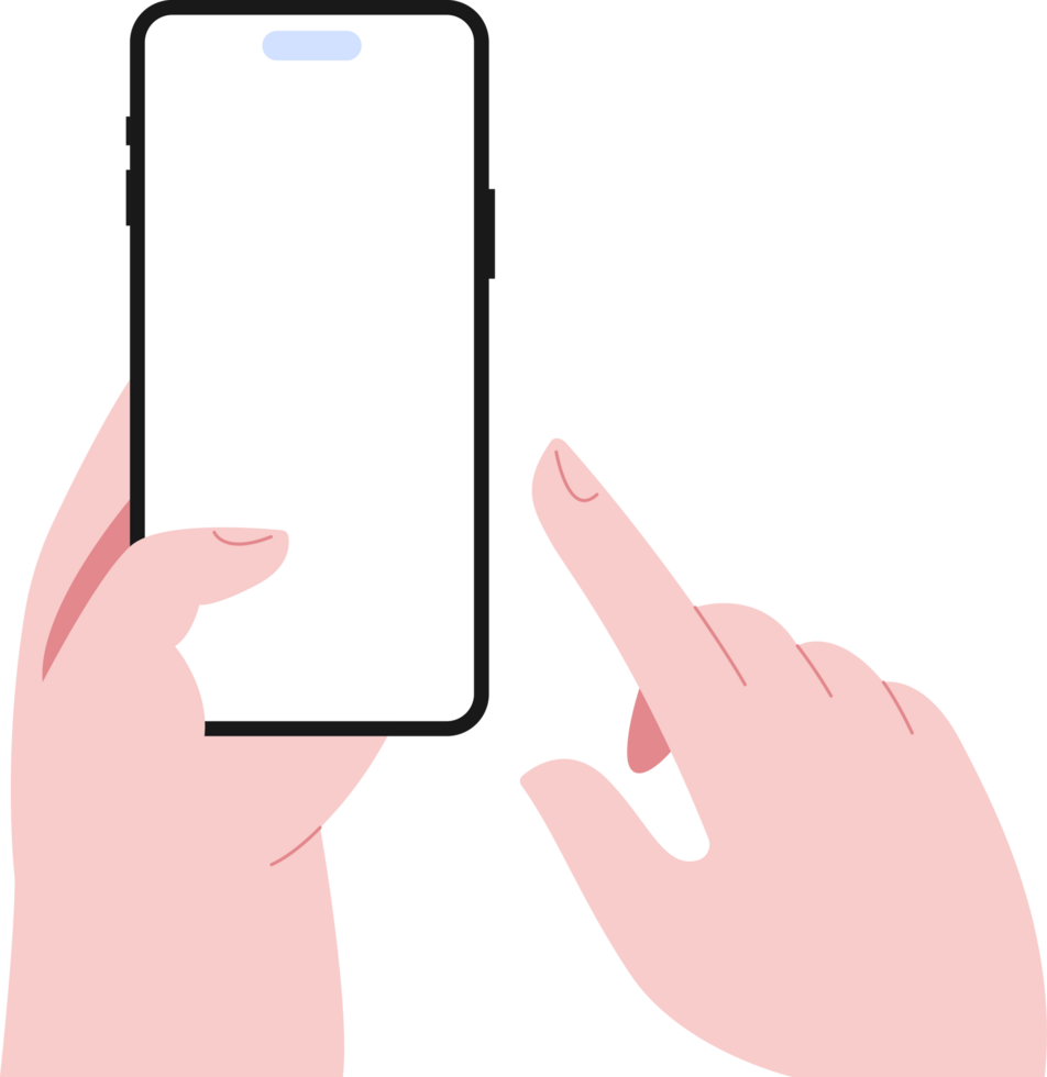 Simple flat Hand holding smartphone clicking illustration png