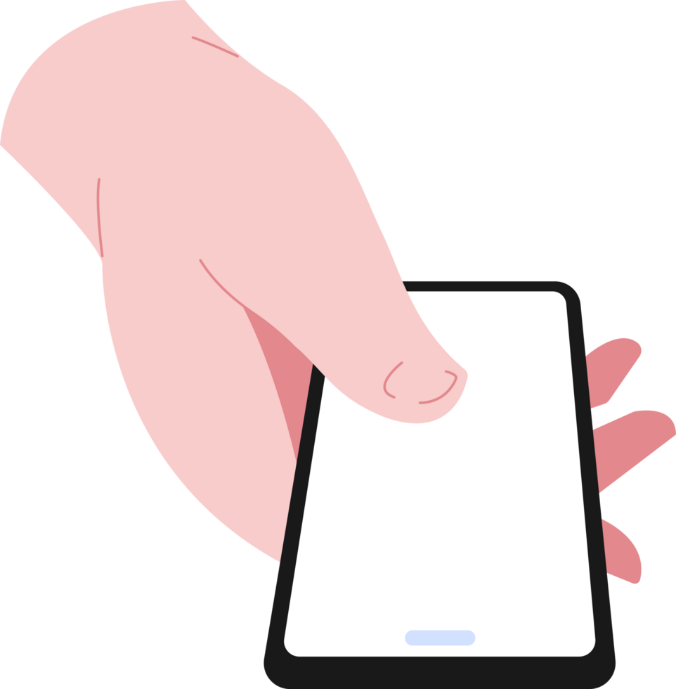 Simple flat Hand holding and using smart phone illustration png