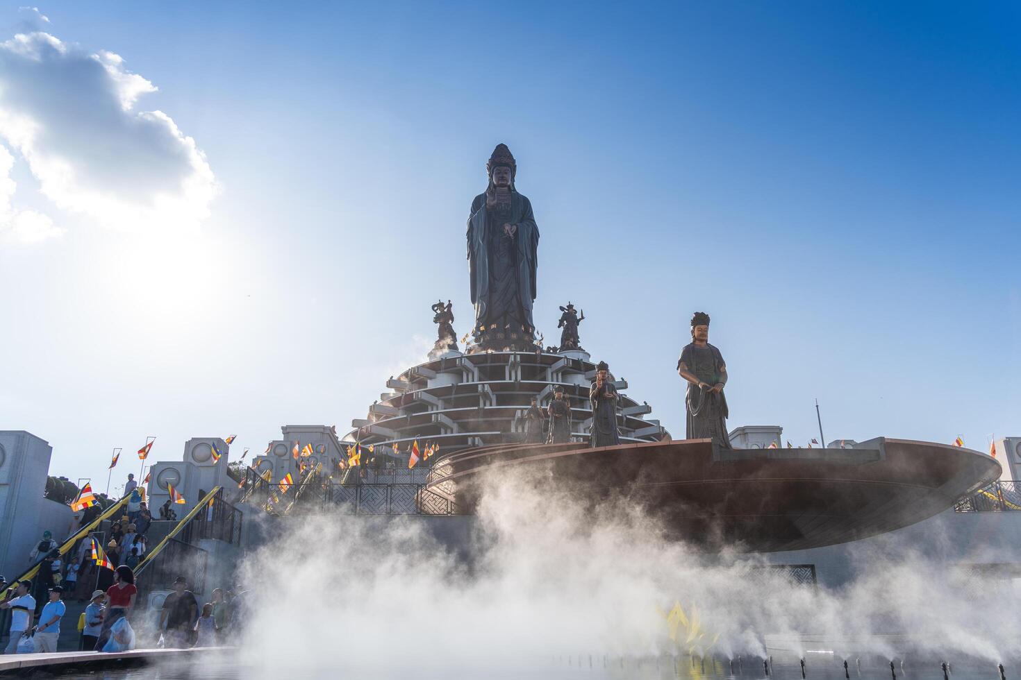 View of Ba Den mountain tourist area, Tay Ninh province, Vietnam. A unique Buddhist architecture with the highest elevation in the area view from below is very beautiful. photo