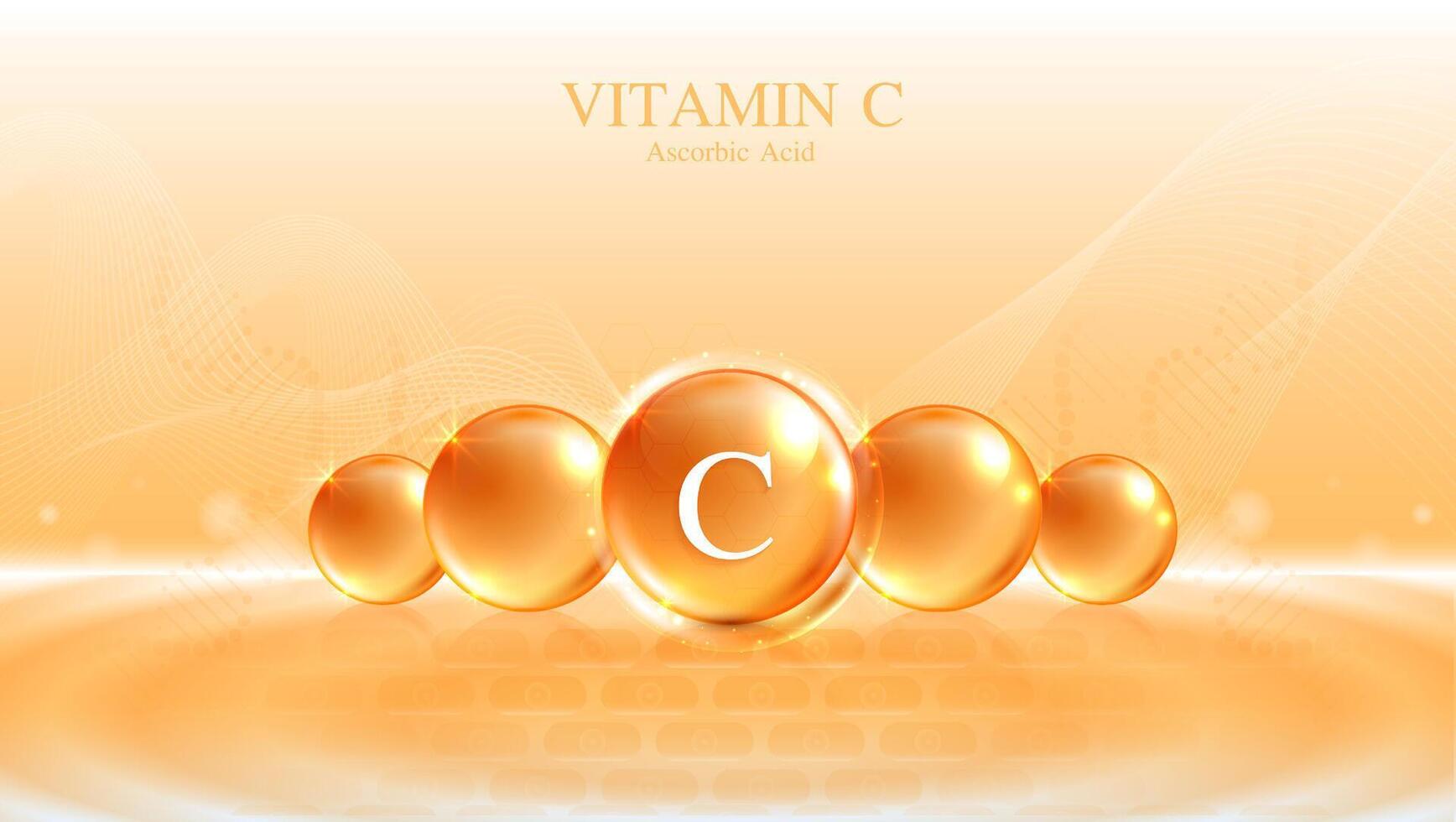 vitamina C. soltar vitamina C y crema colágeno complejo con desde suero naturaleza piel cuidado vitaminas natural piel cuidado cosmético estimular colágeno diseño. vector