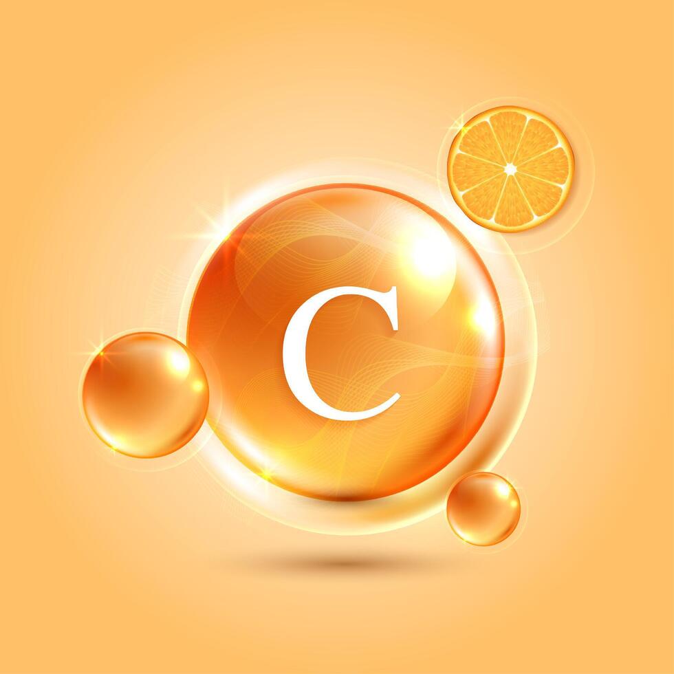 Vitamin C. drop vitamin C and cream collagen complex with from serum nature skin care vitamins. natural skin care cosmetic stimulate collagen. design. vector