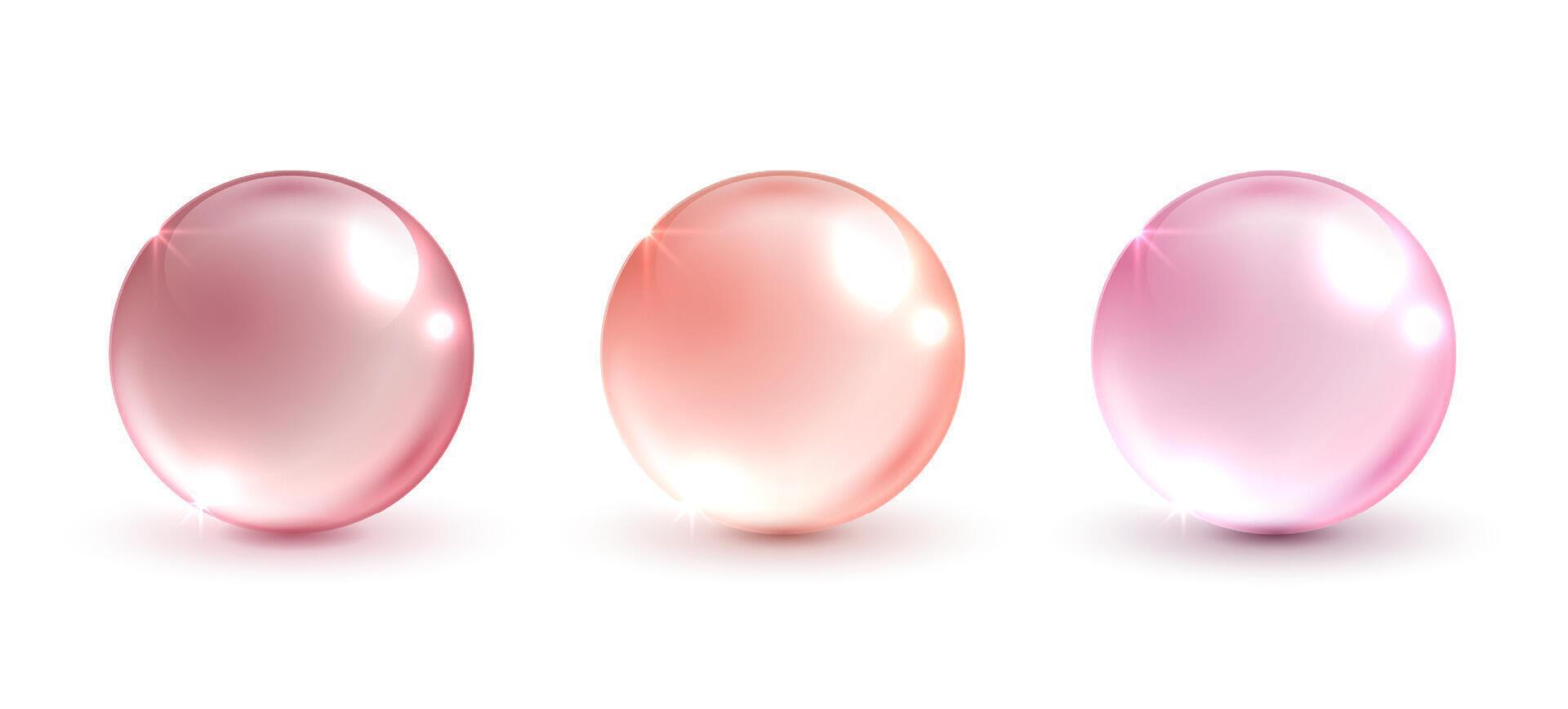 Pink water ball on an isolated white background. skin care with water droplets is absorbed into the skin and cells. use ads, lotions, serums, creams. medical and scientific concepts. . vector