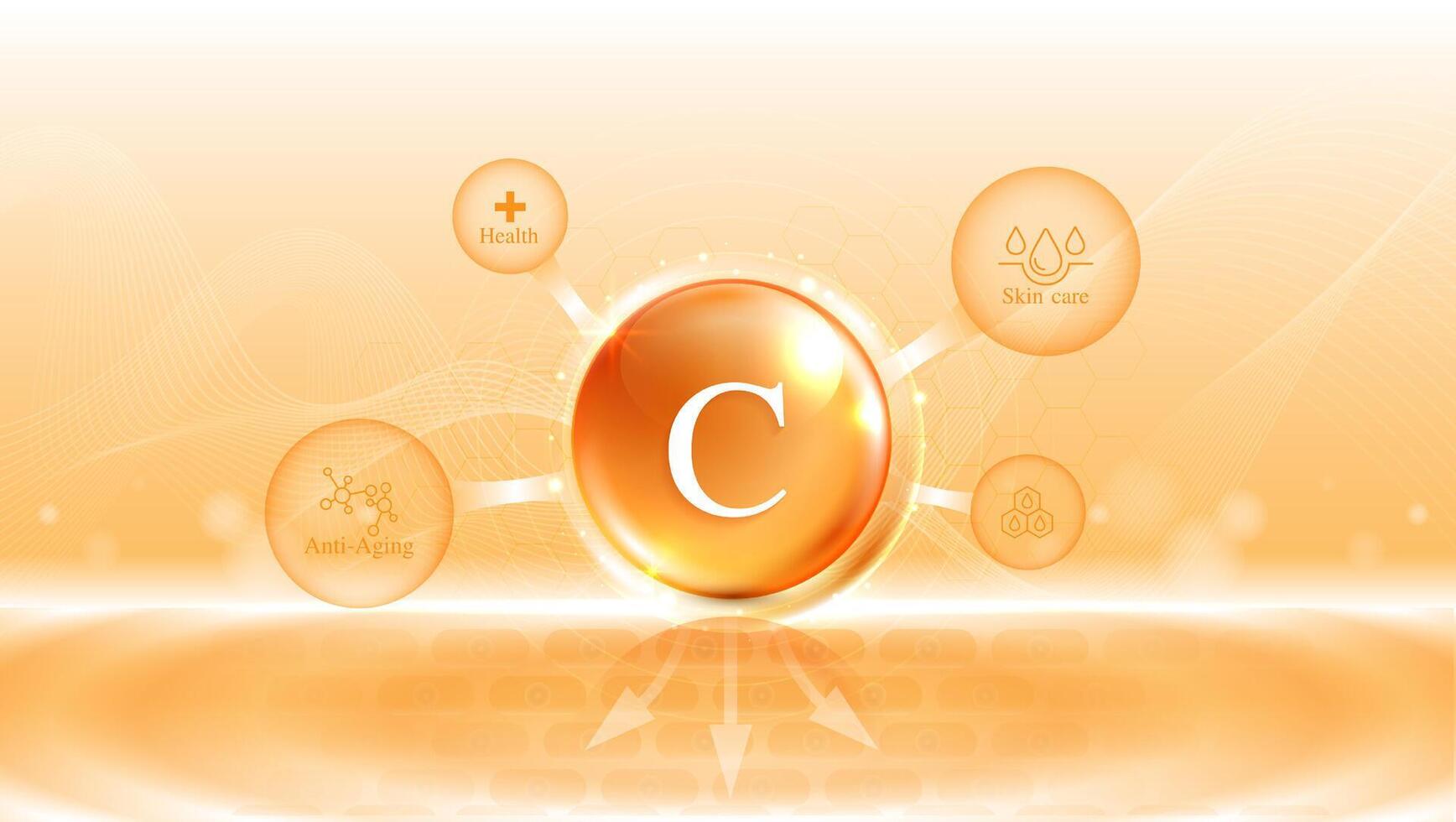 vitamina C. soltar vitamina C y crema colágeno complejo con desde suero naturaleza piel cuidado vitaminas natural piel cuidado cosmético estimular colágeno diseño. vector