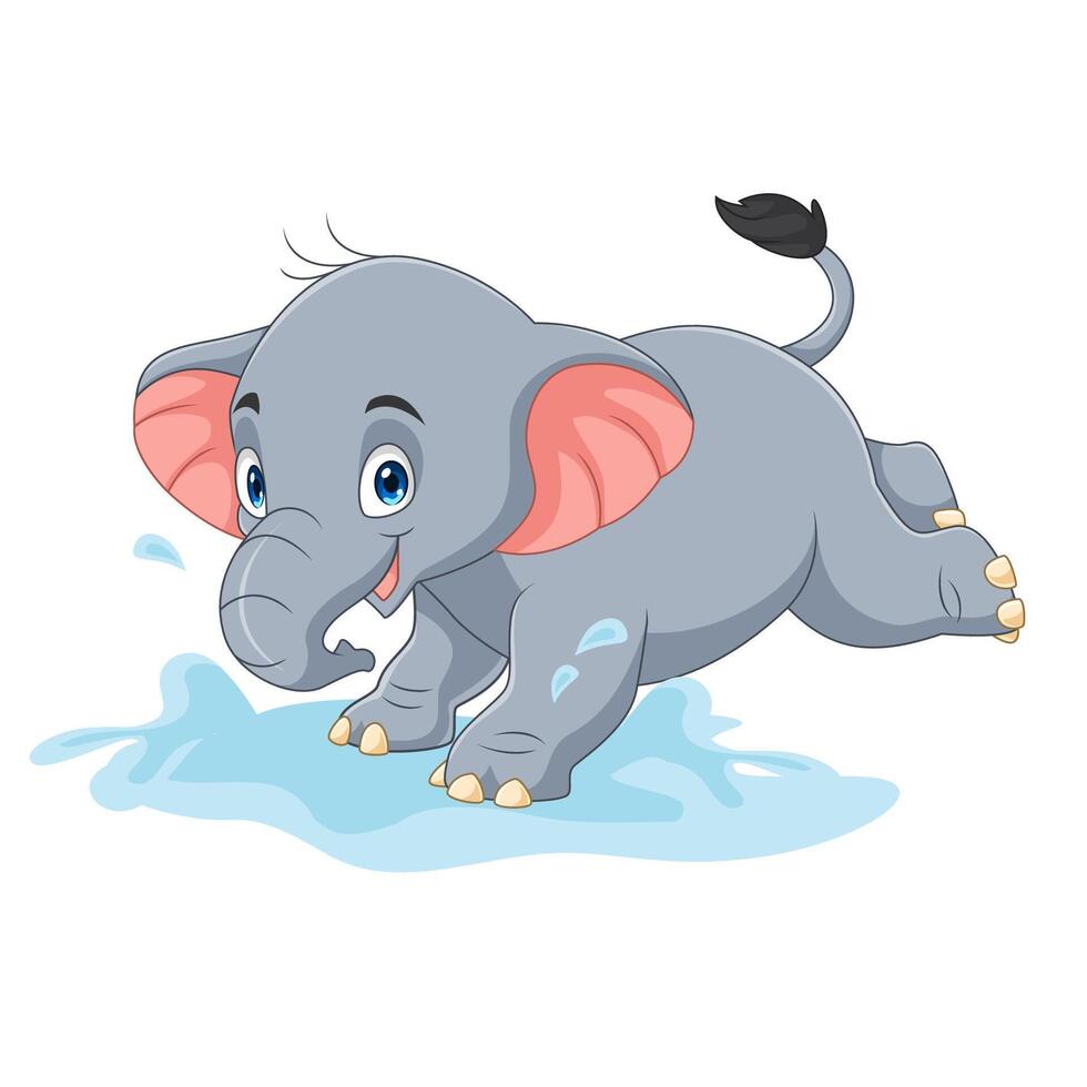 dibujos animados bebé elefante jugando en el agua vector