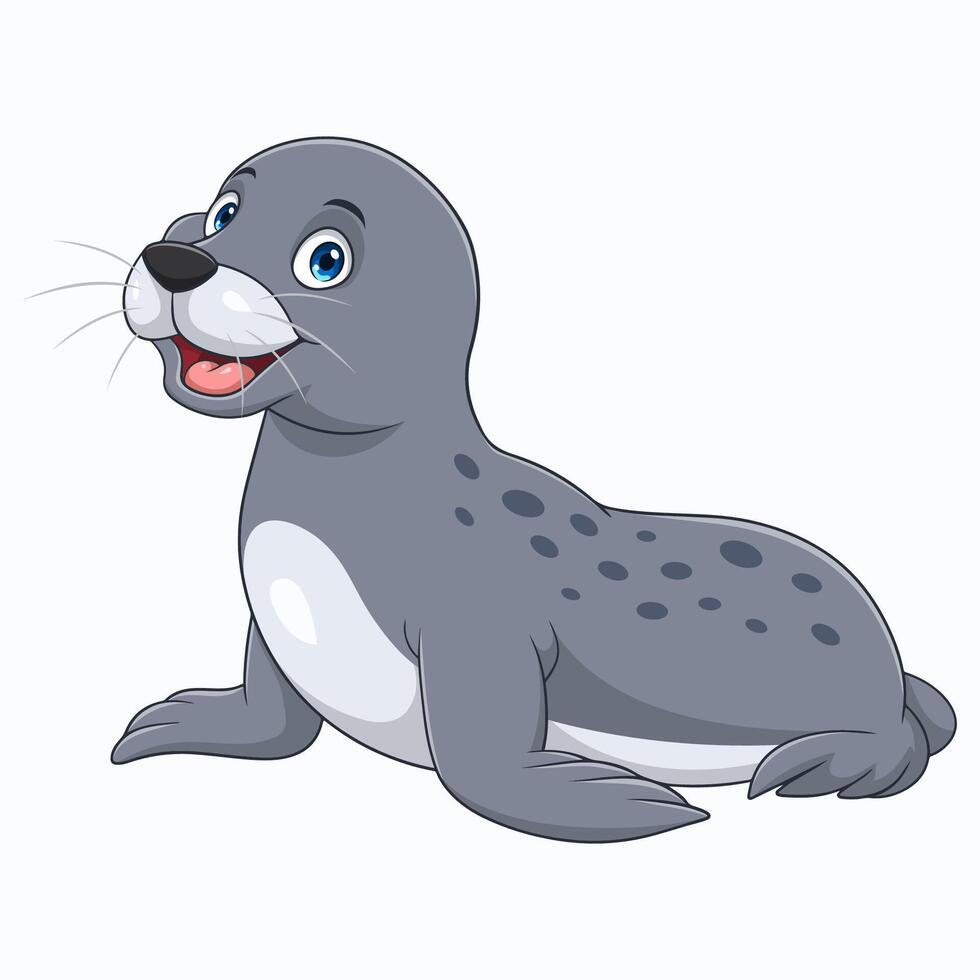 Cartoon funny baby seal on white background vector