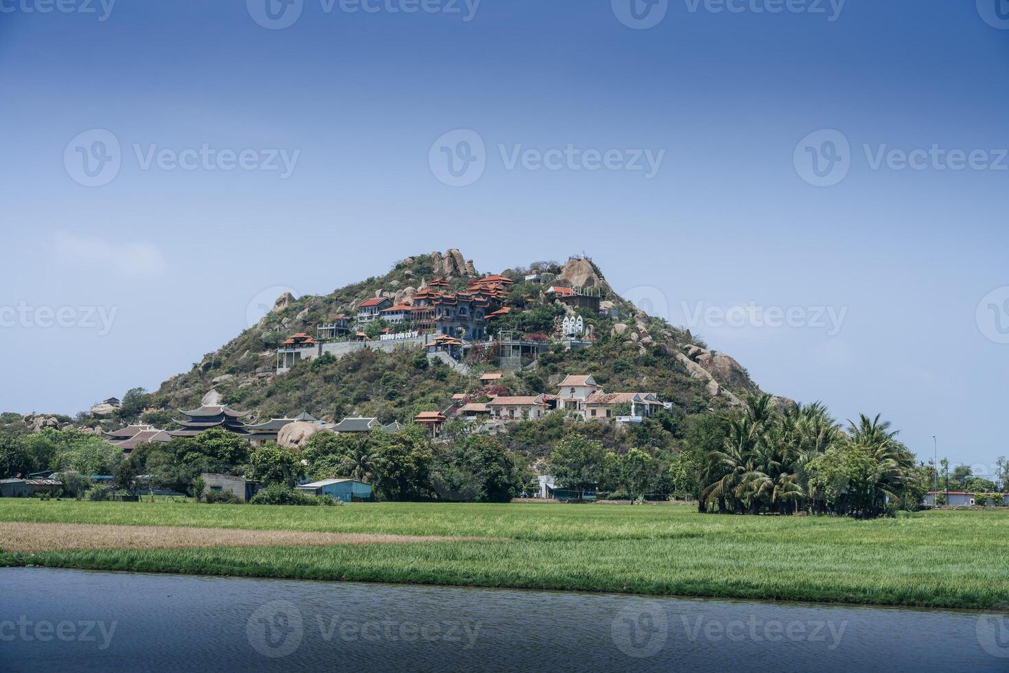 View of biggest pagoda in Ninh Thuan province, Vietnam. Text in photo mean name of this pagoda Trung Son Co Tu.