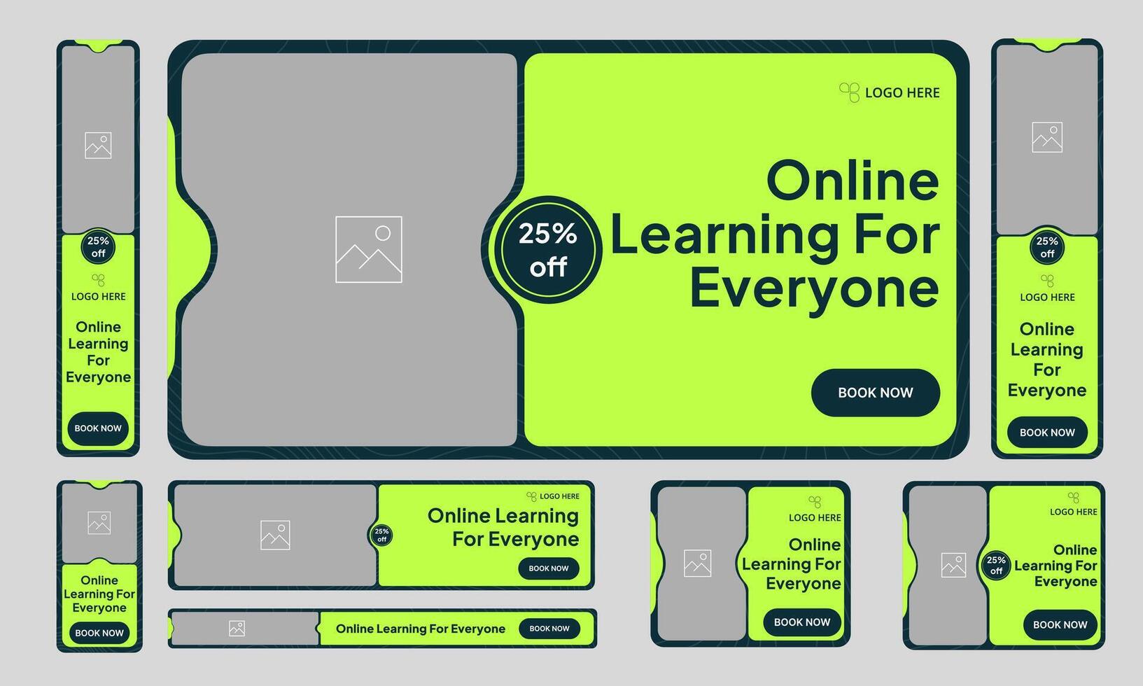 Online learning offer banner design for social media post, Trendy learning web set banner design, fully editable eps 10 file format vector