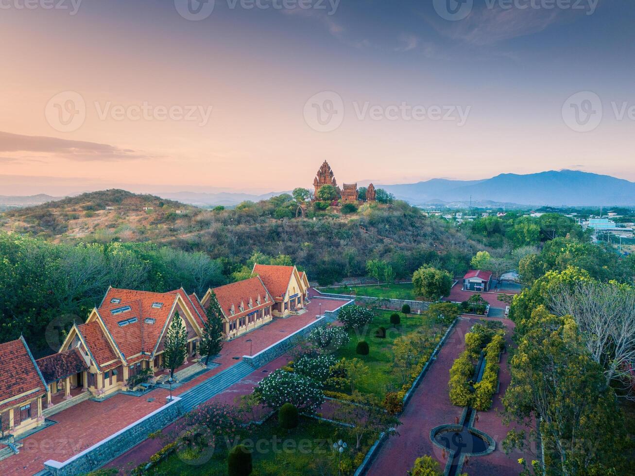 Aerial view of Cham towers, Po Klong Garai, Ninh Thuan province, Vietnam. photo