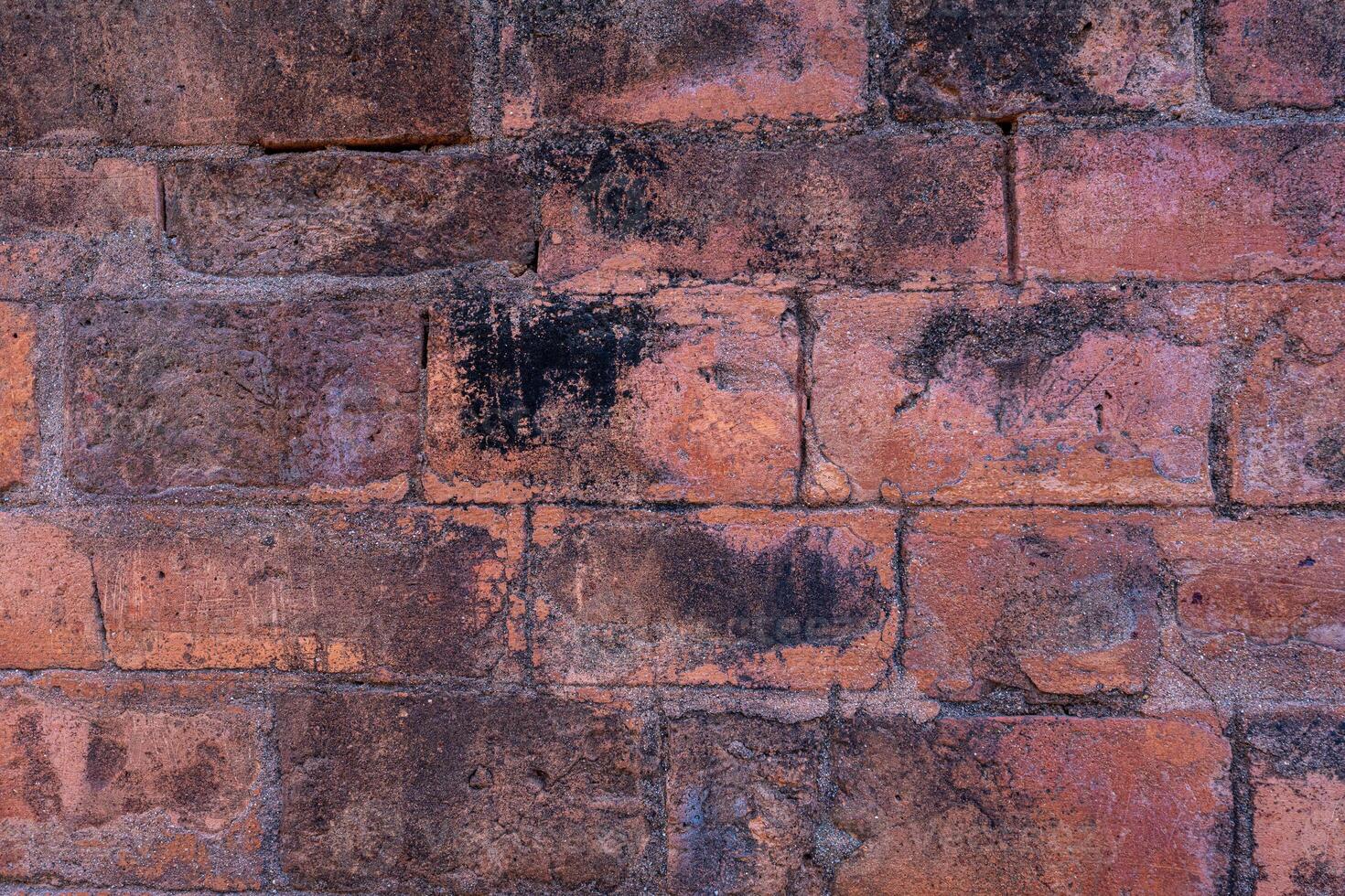 Close up vintage red and brown brick wall background. Grunge background. photo