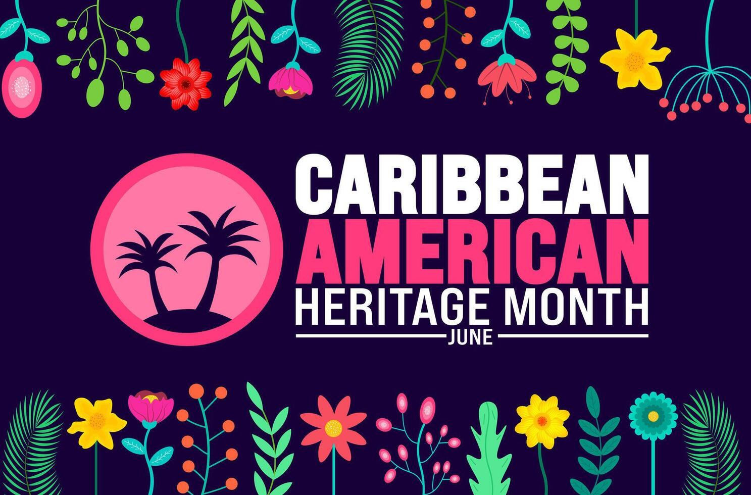 June is Caribbean American Heritage Month palm tree background template. Holiday concept. use to background, banner, placard, card, and poster design template with text inscription vector