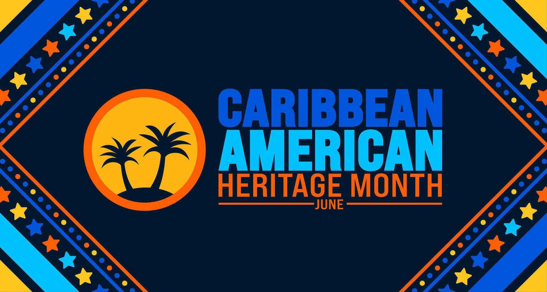 June is Caribbean American Heritage Month palm tree background template. Holiday concept. use to background, banner, placard, card, and poster design template with text inscription vector