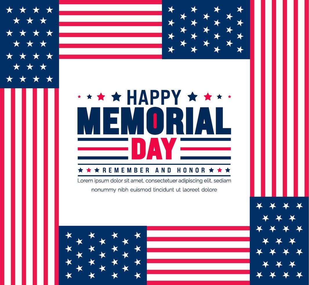 Happy Memorial Day Remember and Honor typography background template. American national holiday with USA flag banner design. Memorial Day background with USA flag design. vector