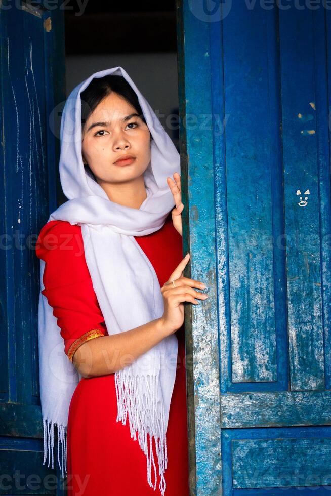 portrait of Cham ethnic girl in Bau Truc pottery village, Phan Rang city, Ninh Thuan province, Vietnam photo