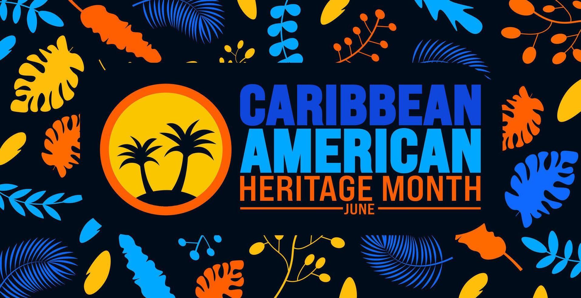 junio es caribe americano patrimonio mes palma árbol antecedentes modelo. fiesta concepto. utilizar a fondo, bandera, cartel, tarjeta, y póster diseño modelo con texto inscripción vector