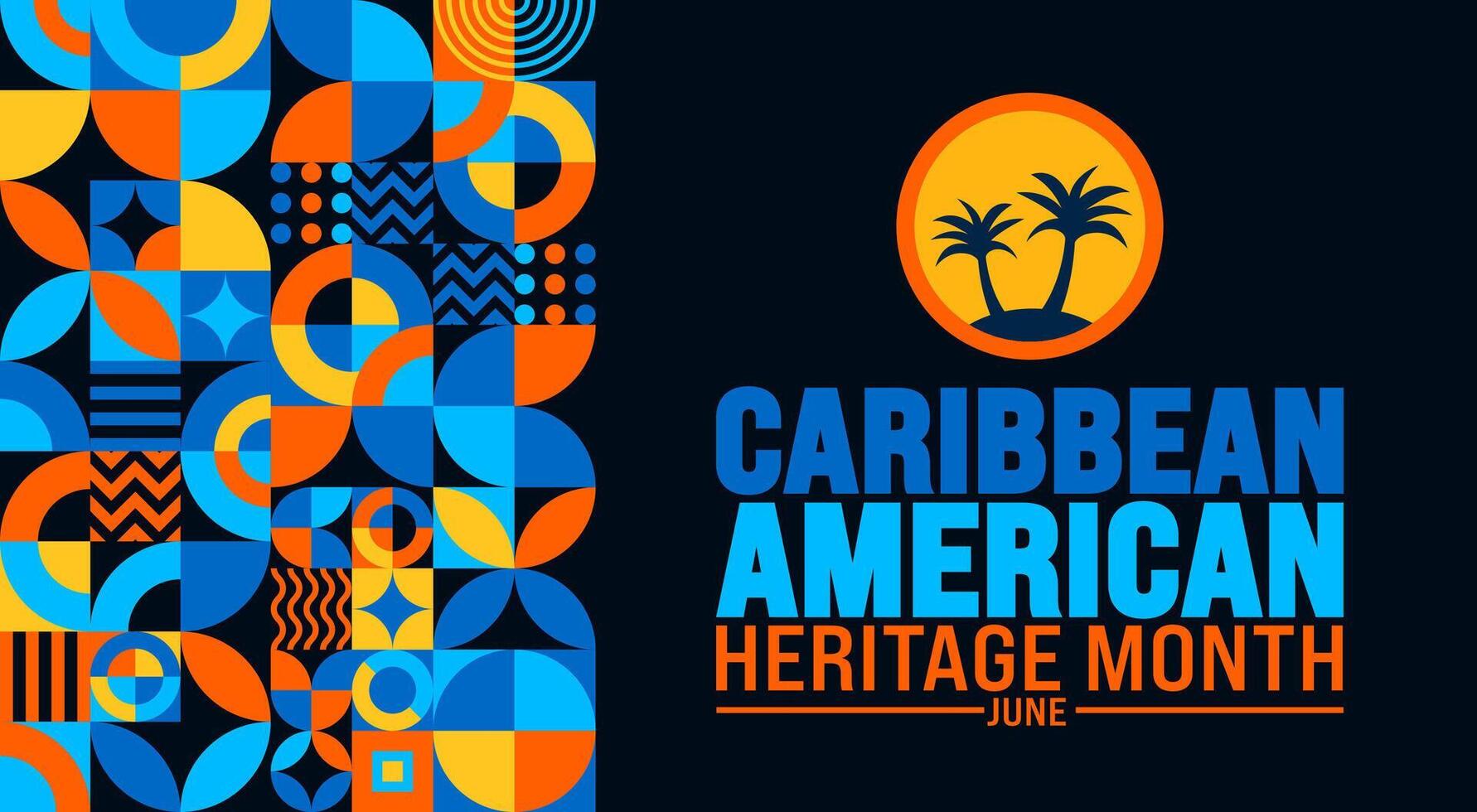 June is Caribbean American Heritage Month palm tree background template. Holiday concept. use to background, banner, placard, card, and poster design template with text inscription vector