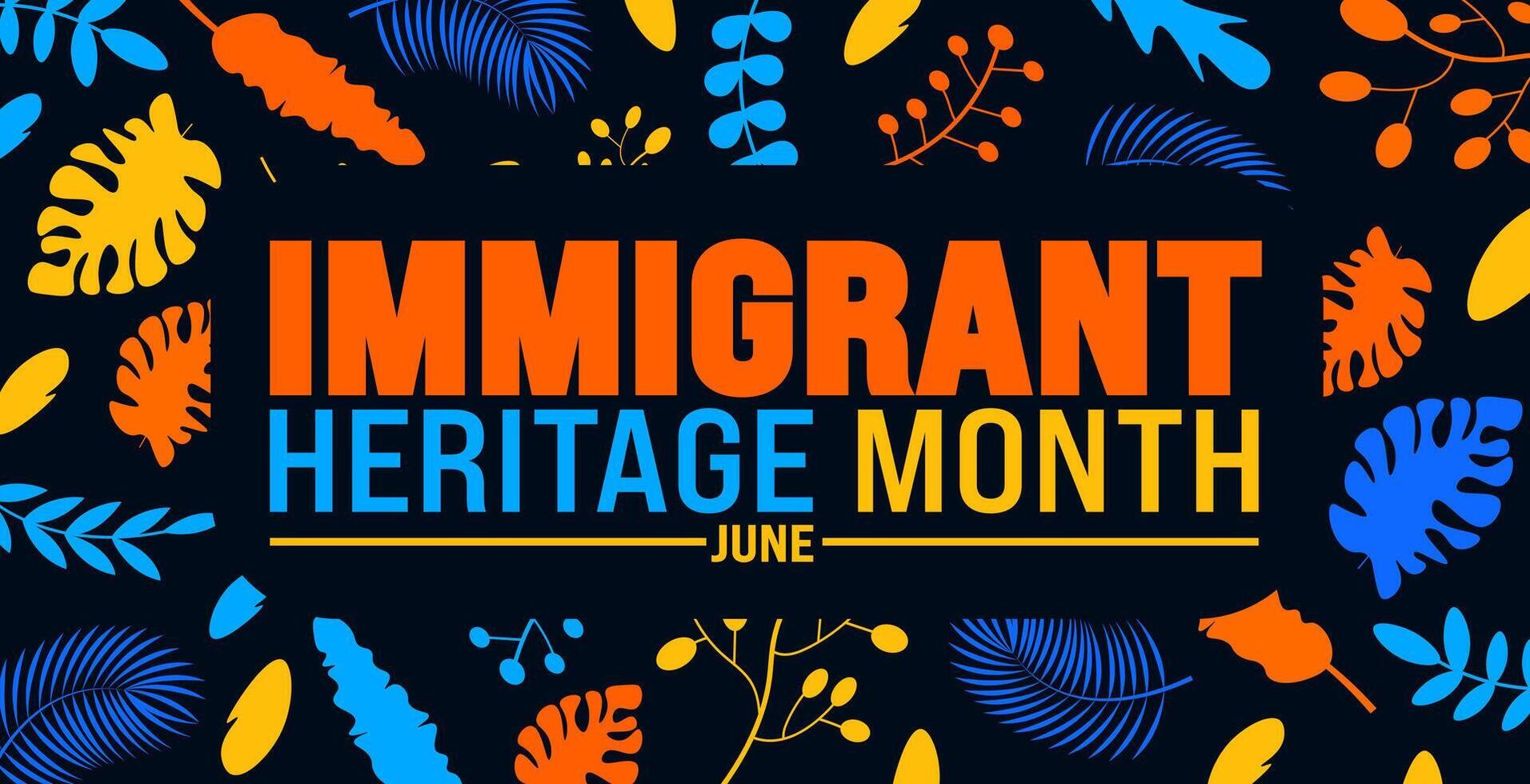 June is Immigrant Heritage Month background design template. Holiday concept. use to background, banner, placard, card, and poster design template with text inscription. vector