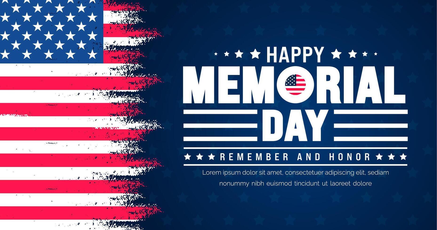 Happy Memorial Day Remember and Honor typography with paint brush stroke background template. American national holiday with USA flag banner design. Memorial Day background with USA flag banner design vector