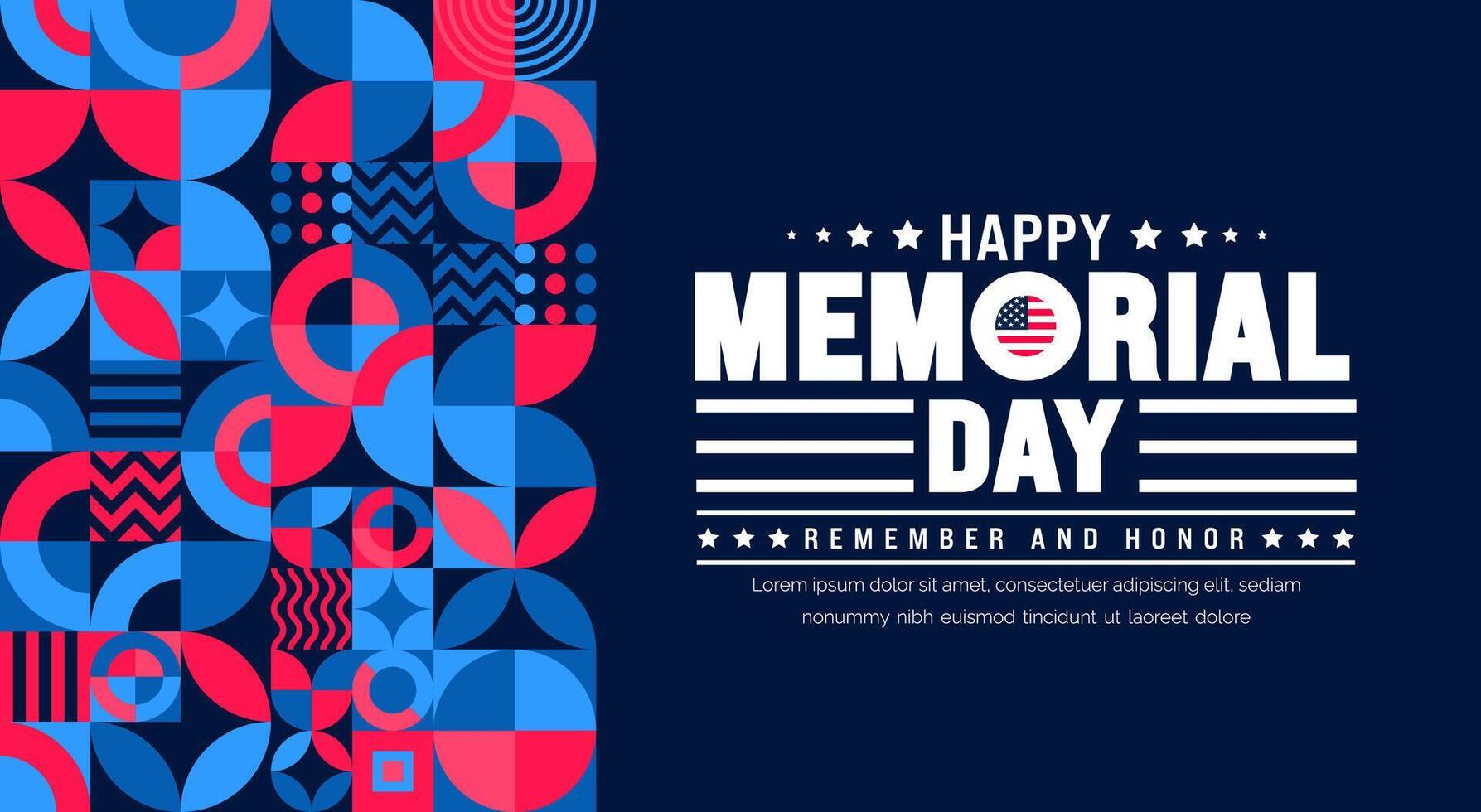 Happy Memorial Day Remember and Honor typography with geometric shape pattern background template. American national holiday with USA flag banner design. vector