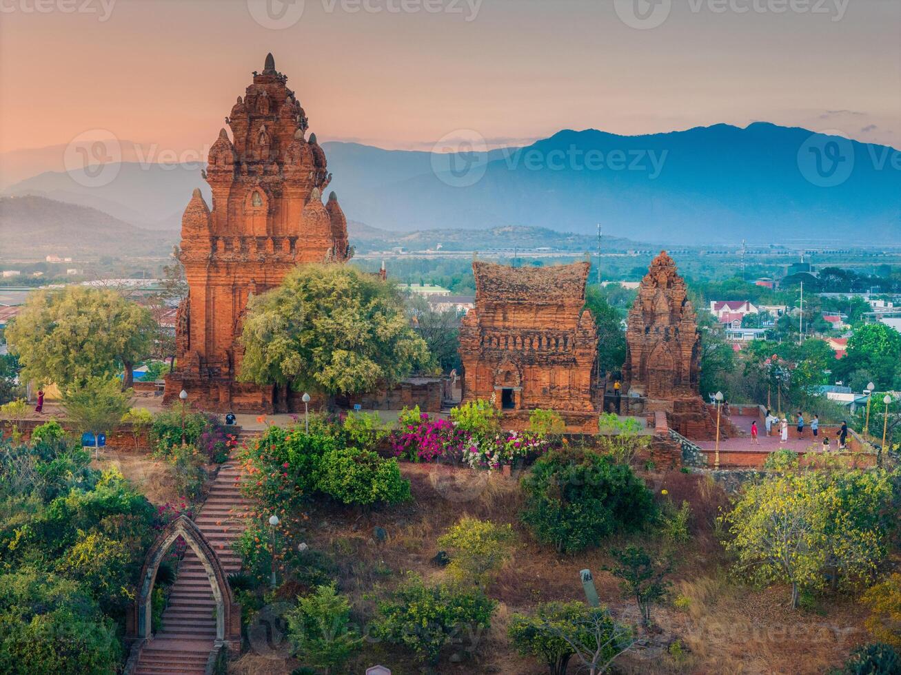 Aerial view of Cham towers, Po Klong Garai, Ninh Thuan province, Vietnam. photo