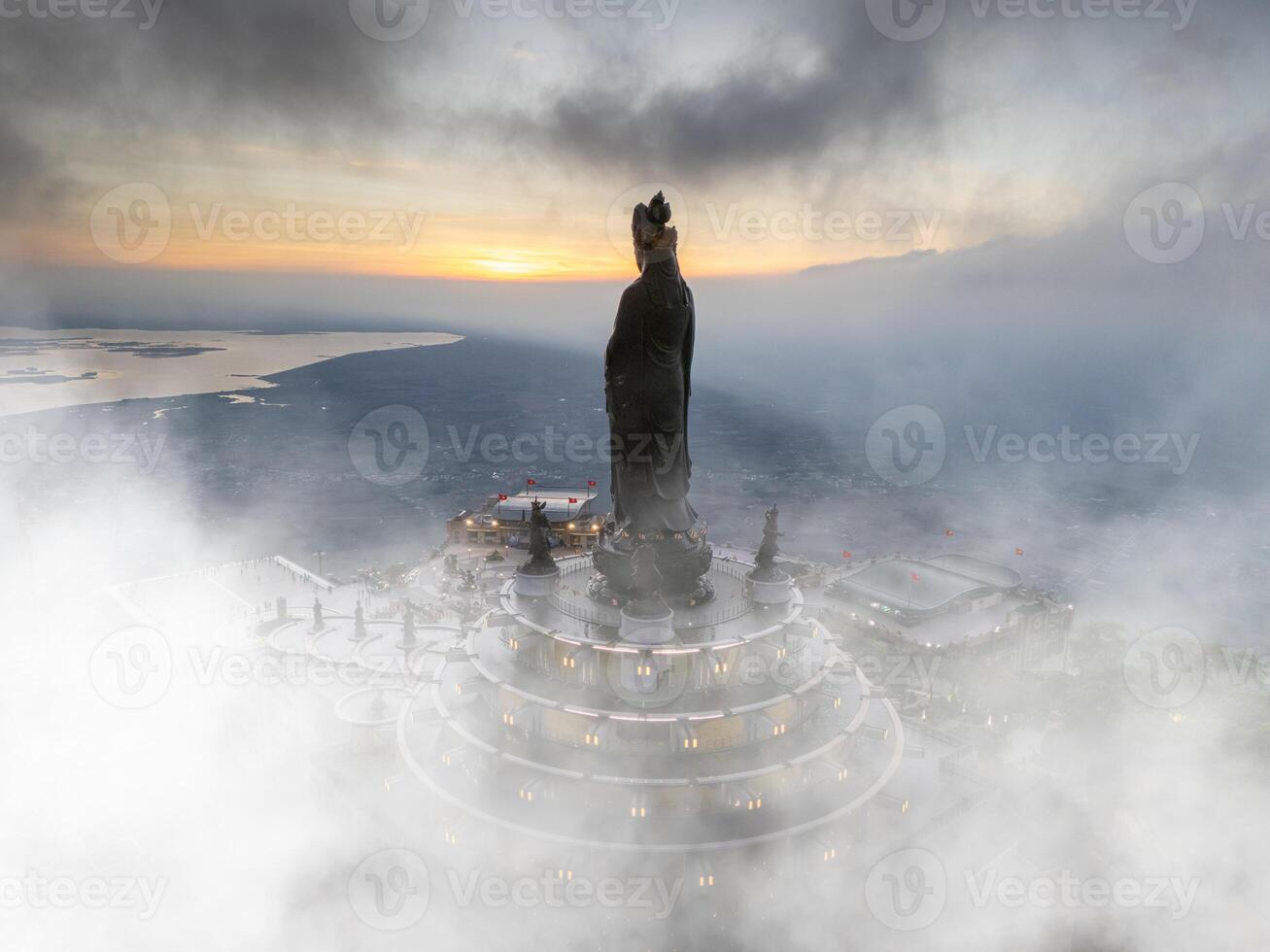 View of Ba Den mountain tourist area, Tay Ninh province, Vietnam. A unique Buddhist architecture with the highest elevation in the area view from below is very beautiful. photo