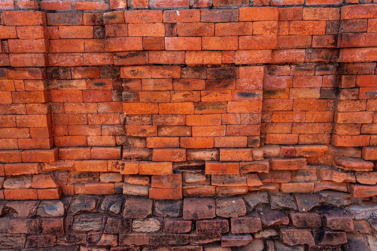 Close up vintage red and brown brick wall background. Grunge background. photo