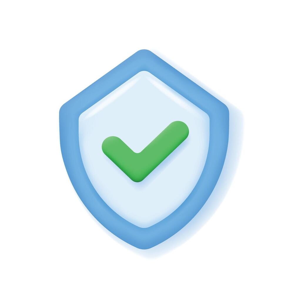3d Shield icon with check mark. Protection, safety, password security symbol. vector