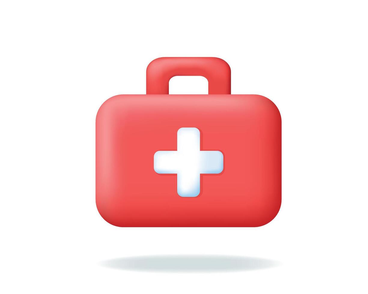 primero ayuda equipo o ambulancia emergencia caja. 3d médico equipo. farmacia, cuidado de la salud y medicina concepto. vector