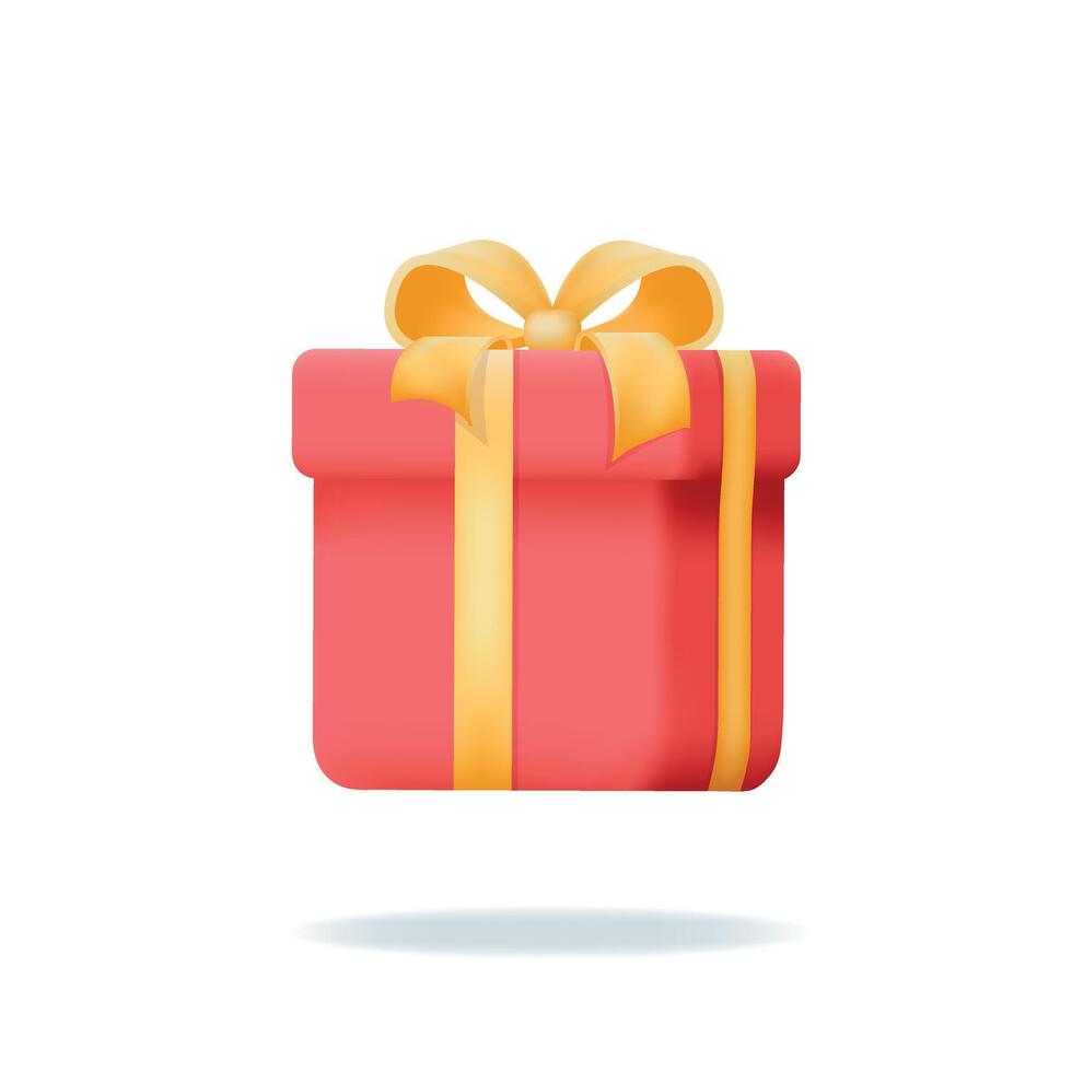 realista rojo regalo caja con oro cinta arco. 3d icono para presente, cumpleaños o Boda vector