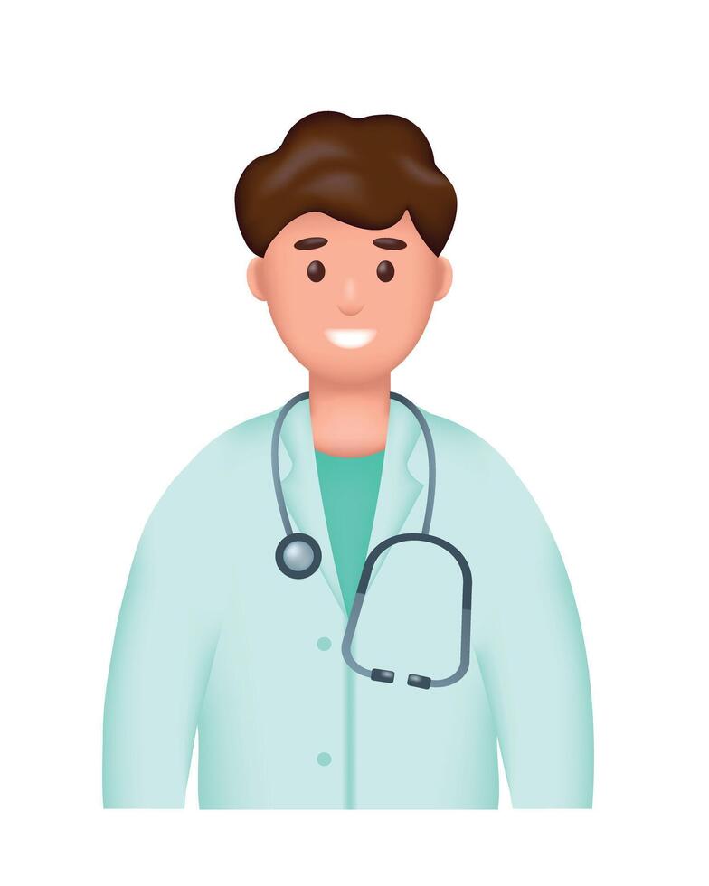 sonriente hombre médico avatar en uniforme con estetoscopio. 3d cuidado de la salud y medicina concepto. vector