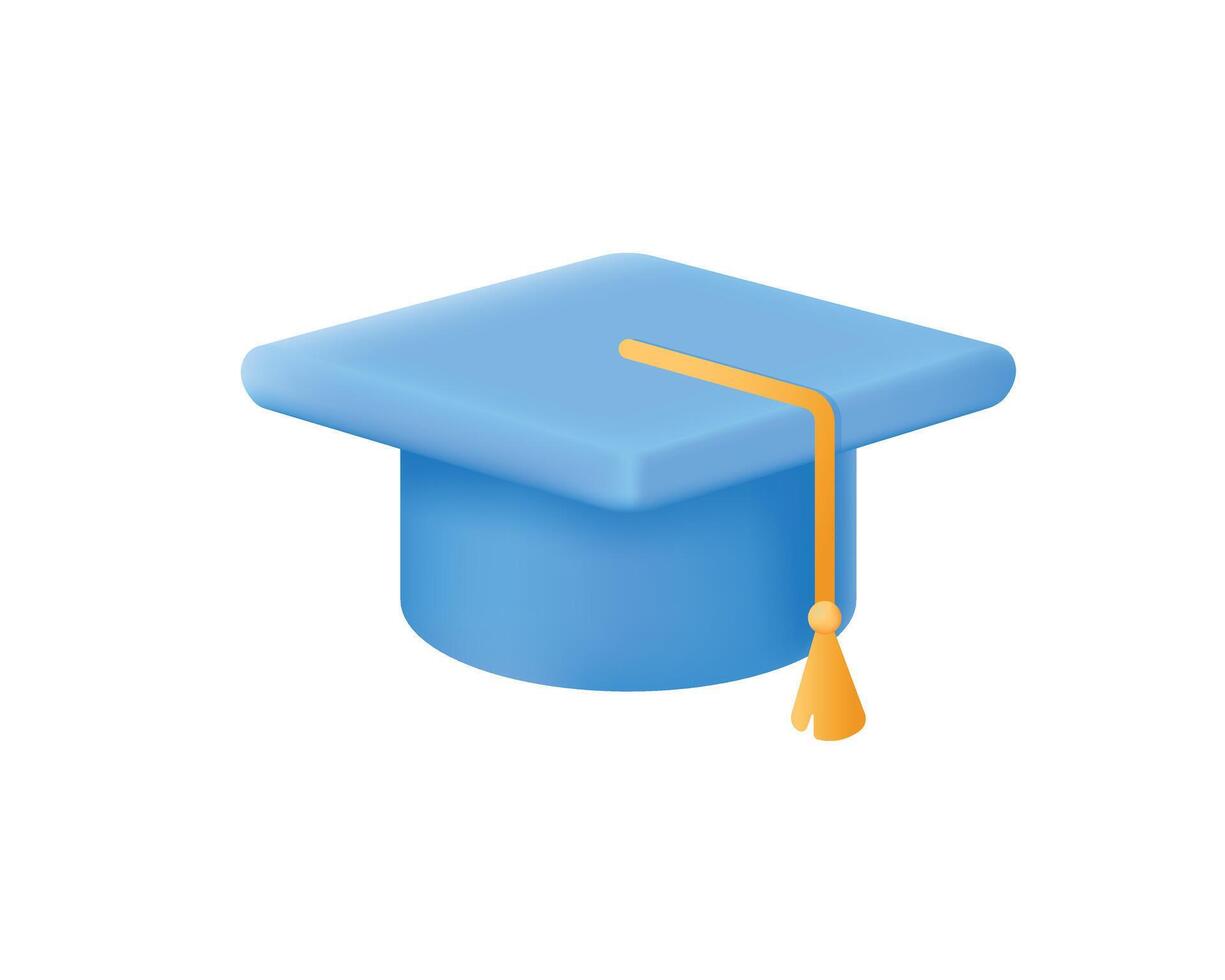 Graduation cap 3d icon. College, university Education, degree ceremony concept. vector