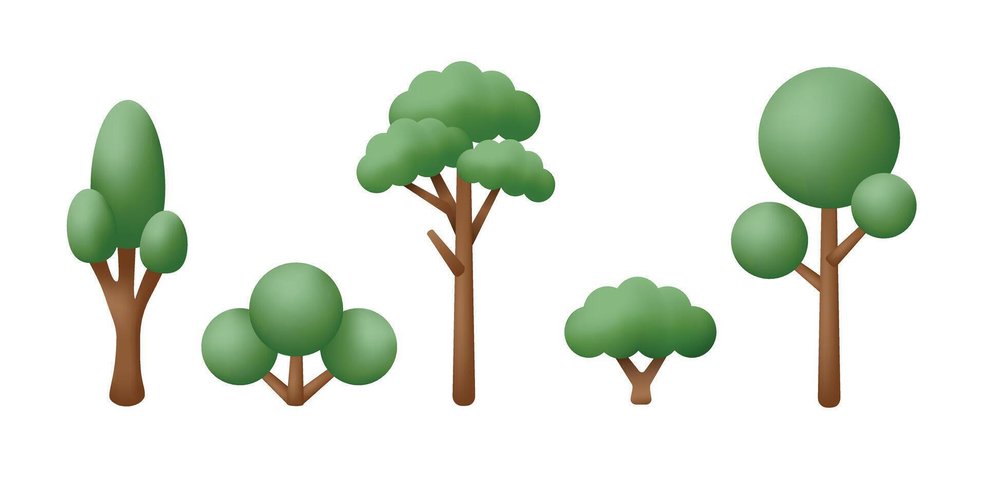 verde 3d arboles y arbustos volumétrico plantas. vector