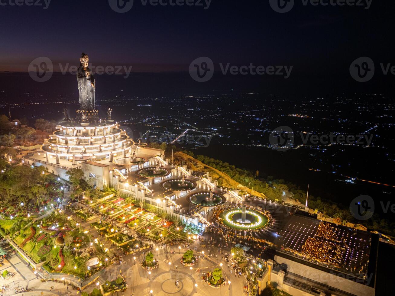 View of Ba Den mountain tourist area, Tay Ninh province, Vietnam. A unique Buddhist architecture with the highest elevation in the area view from below is very beautiful. photo