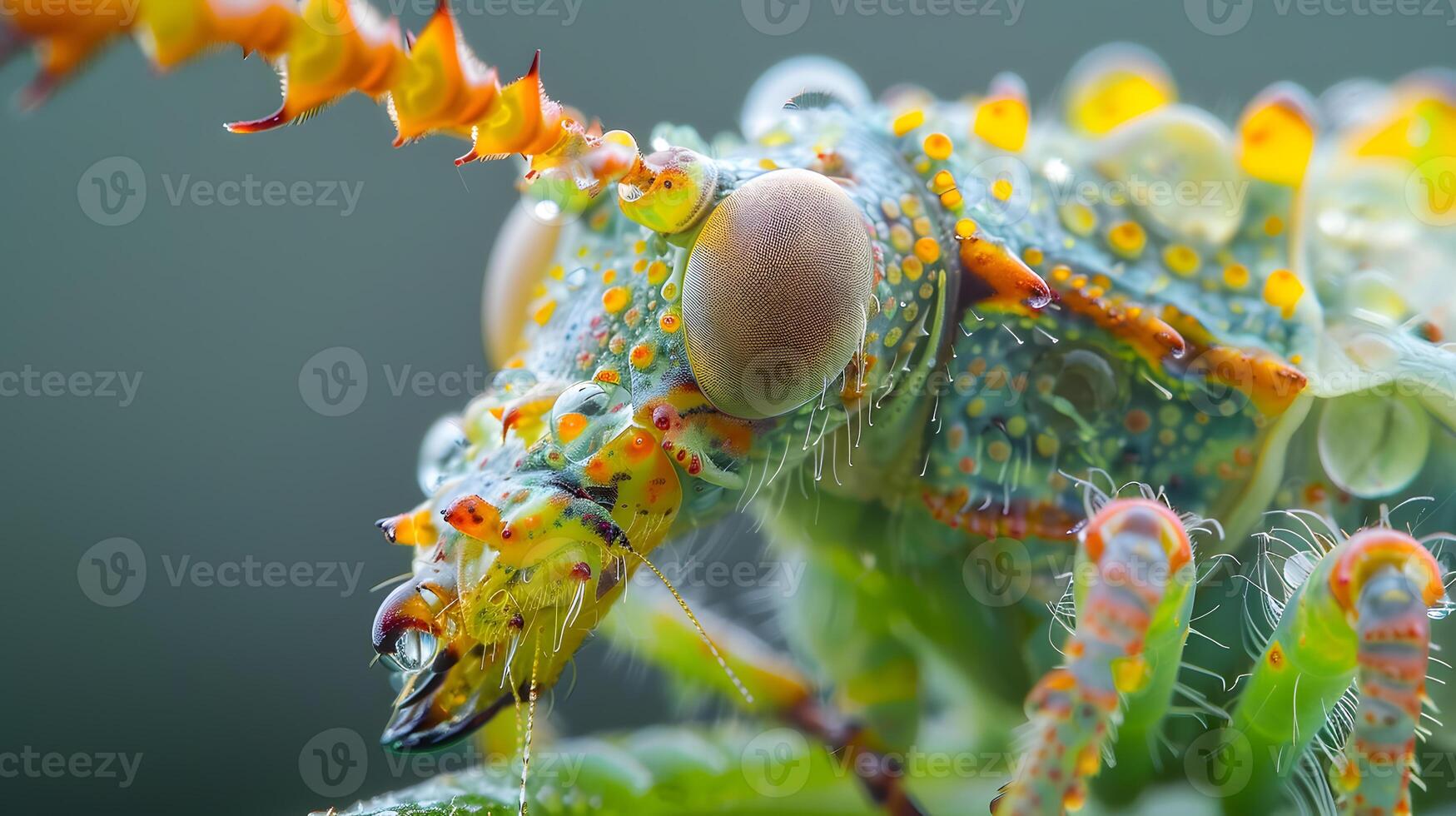 Macro photograph of an insect with legs, antennae and eyes. photo