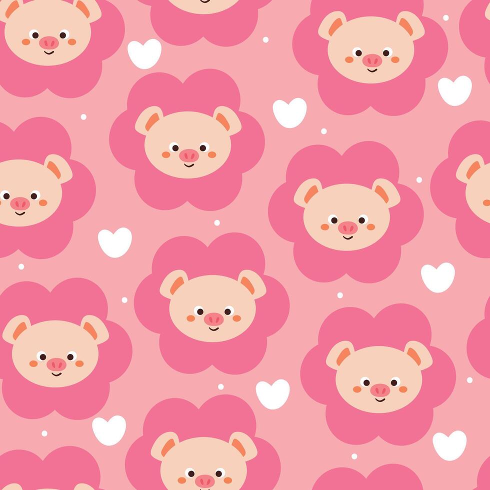 seamless pattern cartoon pig and flower. cute animal wallpaper for textile, gift wrap paper vector