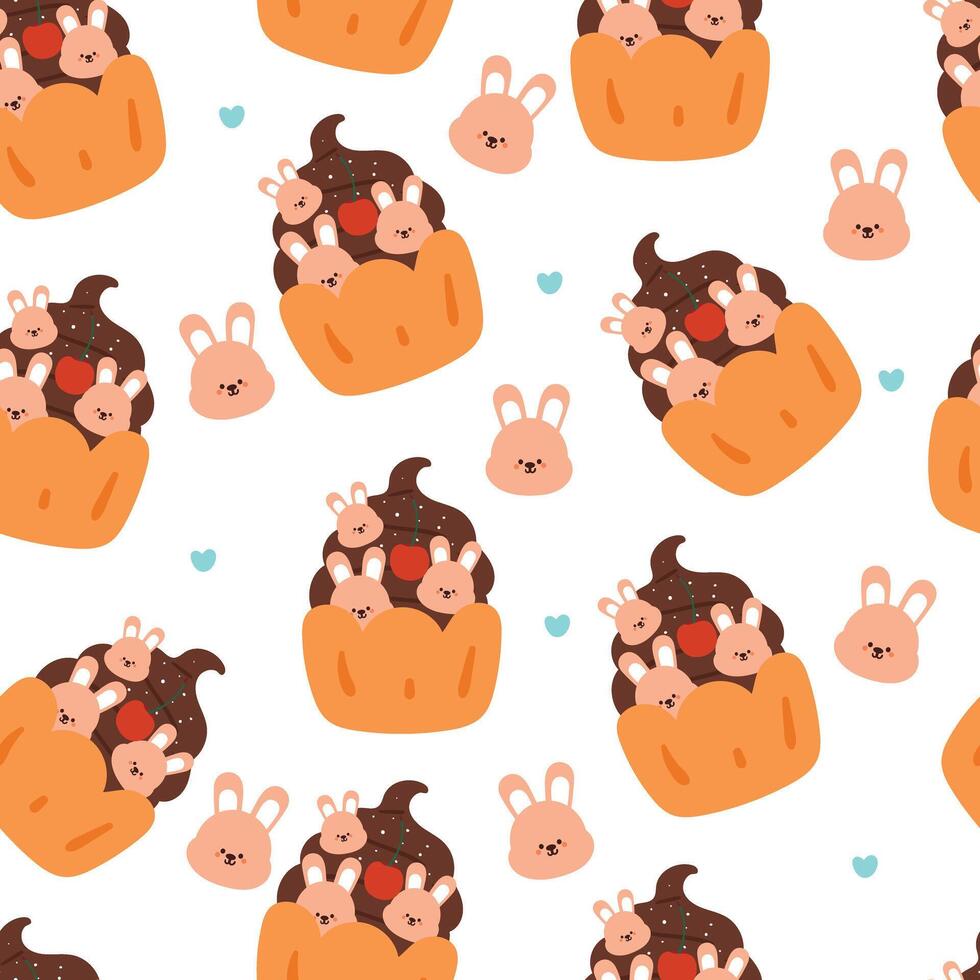 sin costura modelo dibujos animados conejito y magdalena linda animal fondo de pantalla para textil, regalo envolver papel vector