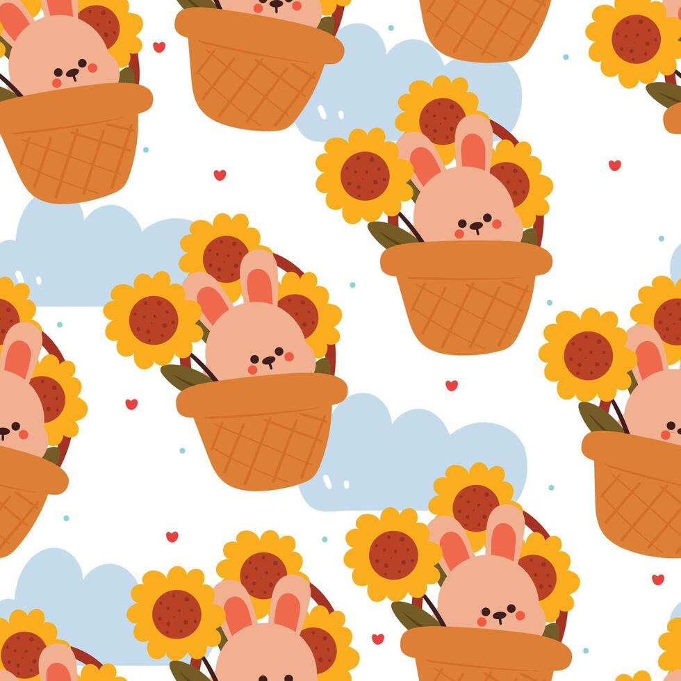 seamless pattern cartoon cute bunny inside a basket. cute animal drawing for wallpaper and background vector