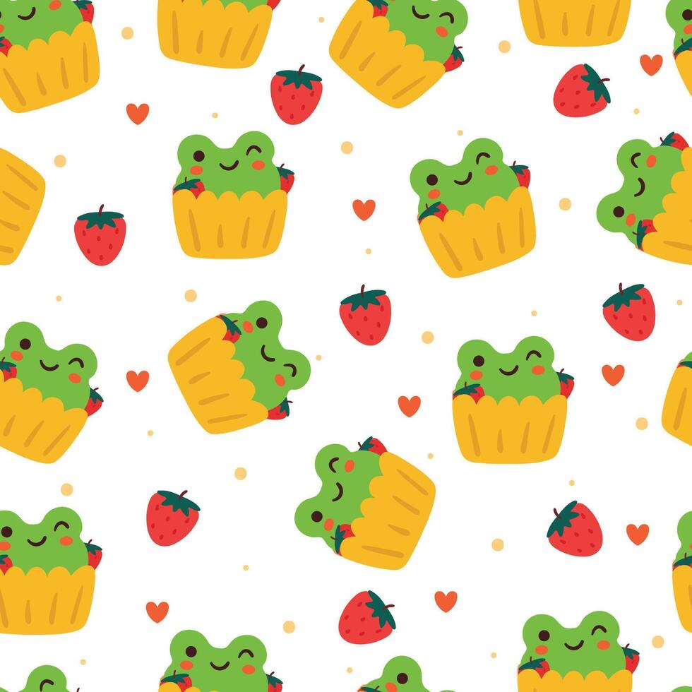 cute seamless pattern cartoon frog cupcake. cute animal and dessert wallpaper for gift wrap paper vector