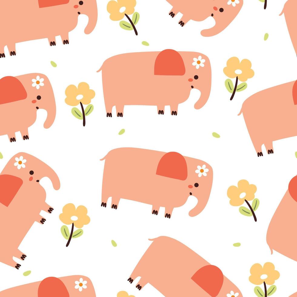 seamless pattern cartoon elephant with flower and plant. cute animal pattern for gift wrap paper vector