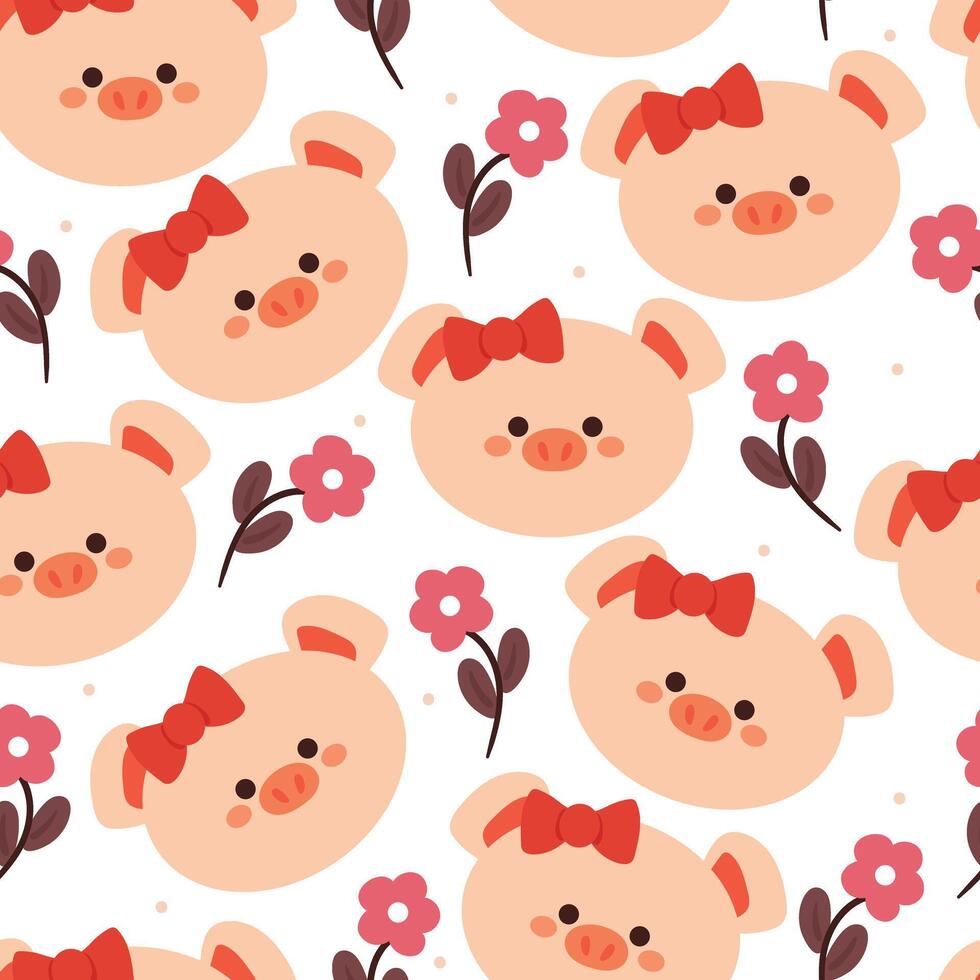 seamless pattern cartoon pig and flower. cute animal wallpaper for textile, gift wrap paper vector