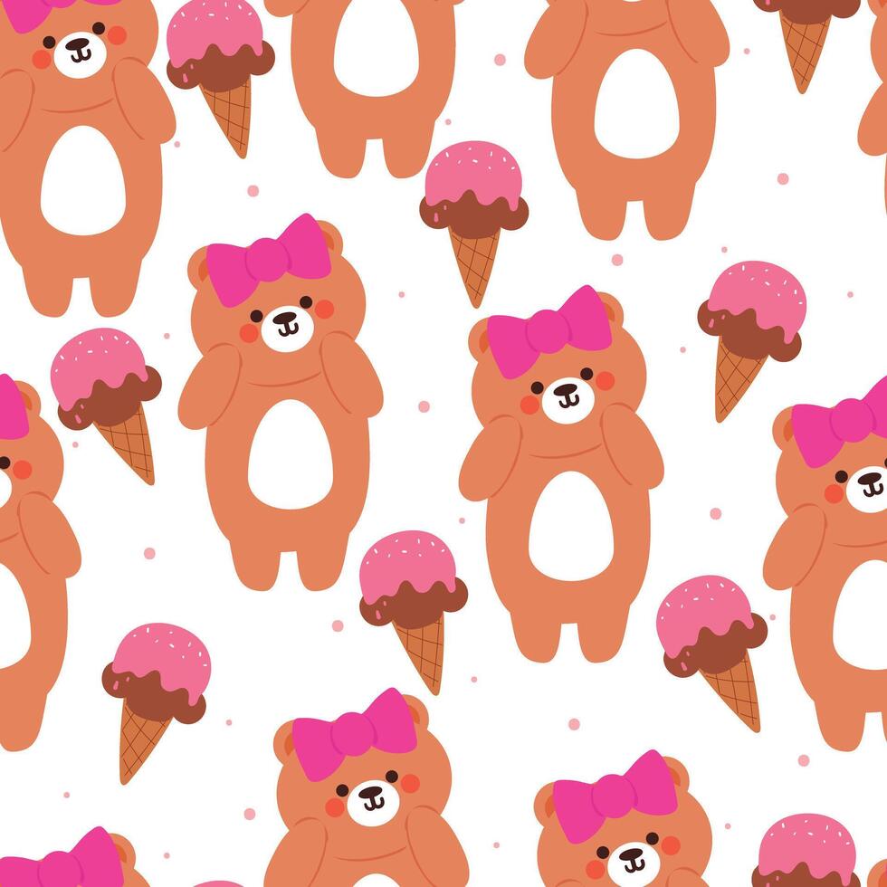 seamless pattern cartoon bear with dessert. cute animal wallpaper illustration for gift wrap paper vector