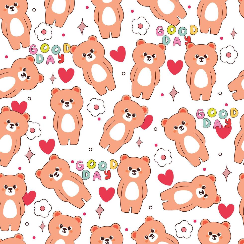 seamless pattern cartoon bear and flower. cute wallpaper for textile, gift wrap paper vector