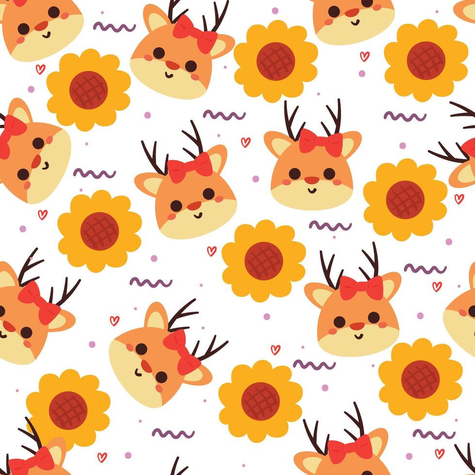 sin costura modelo dibujos animados ciervo y flor. linda animal fondo de pantalla para textil, regalo envolver papel vector