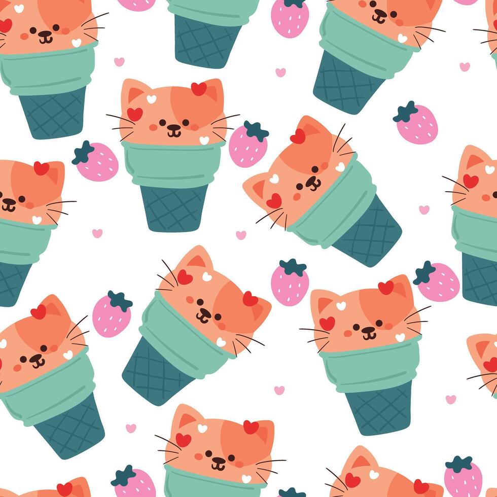 seamless pattern cartoon cat with cute dessert. cute animal wallpaper illustration for gift wrap paper vector