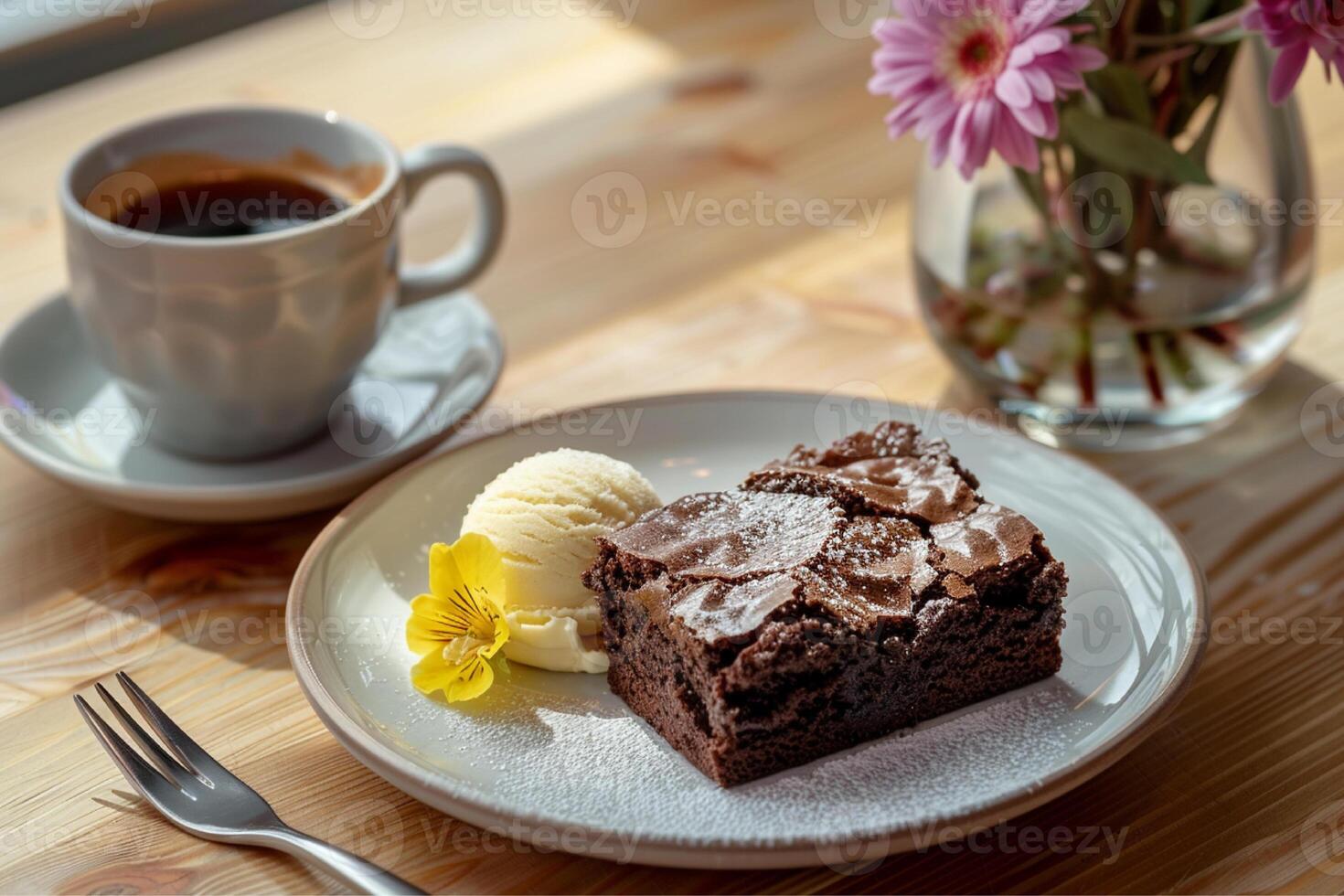 chocolate brownies on wooden background photo