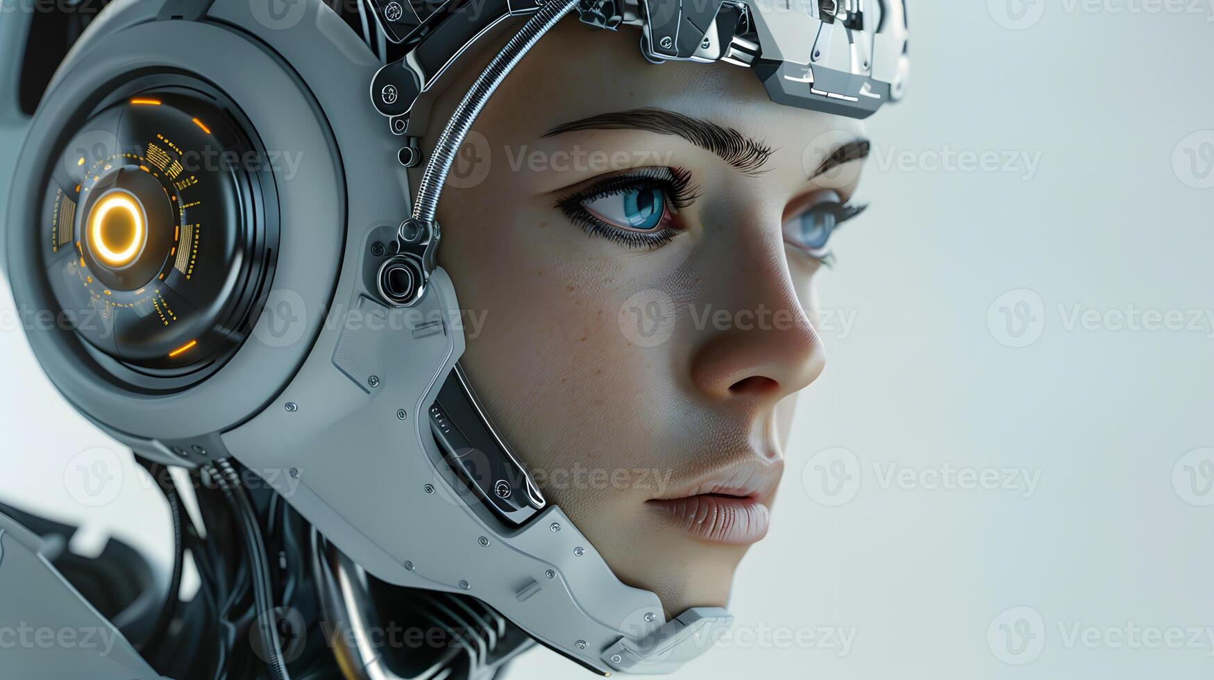 Portrait of an android robot, concept of technical support. Neural network photo