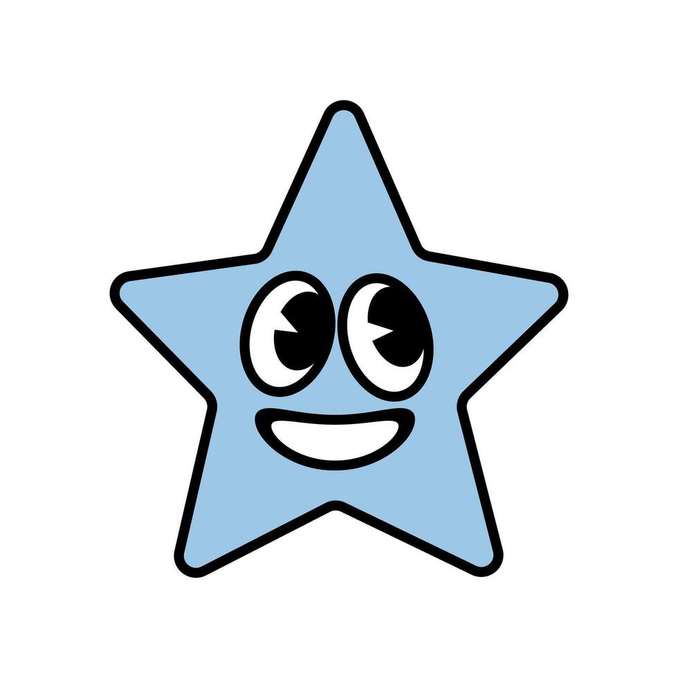 Retro blue star characters in groovy style. Smiling star mascot. vector